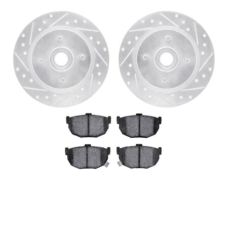 7302-67043, Rotors-Drilled And Slotted-Silver With 3000 Series Ceramic Brake Pads, Zinc Coated